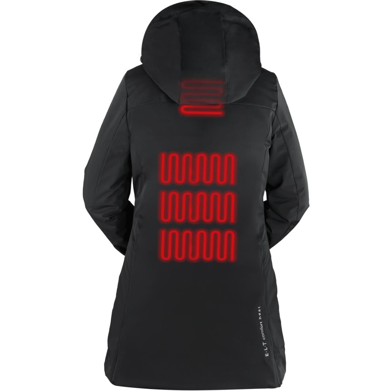 E.L.T Heizparka Damen Comfort Heat Heizjacke, Schwarz, Produkt allein auf weißem Hintergrund.