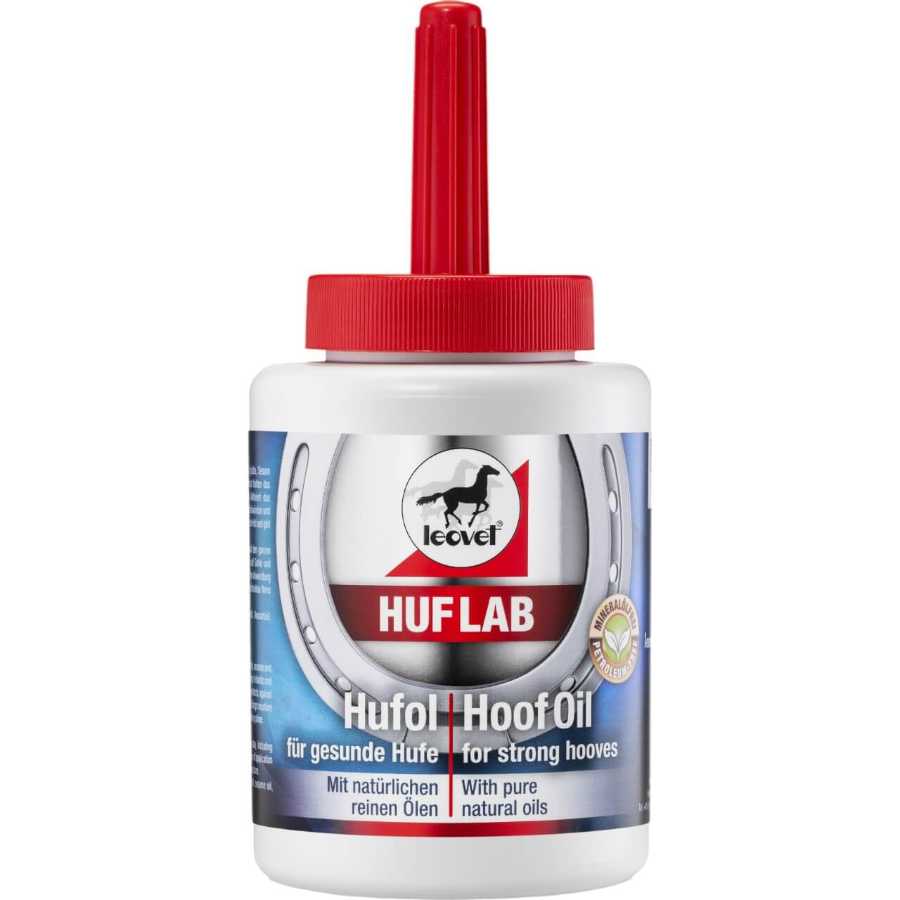 leovet Huföl Pinselflasche Hufpflege, Rot, 450 ml, Produkt allein auf weißem Hintergrund.