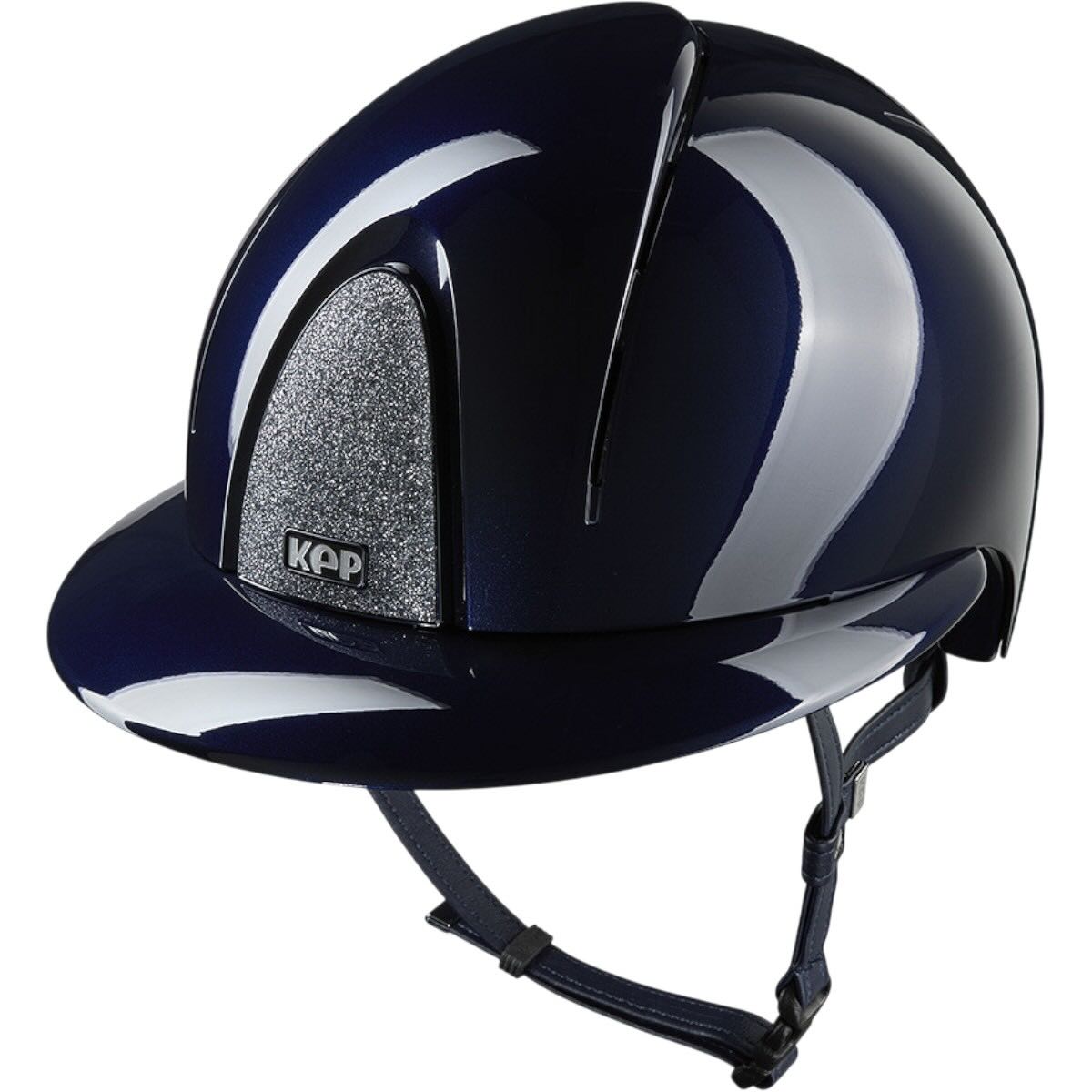 KEP Reithelm Smart Nova Metallpolitur Polo Visier Star Silver, Blue, Produkt allein auf weißem Hintergrund.