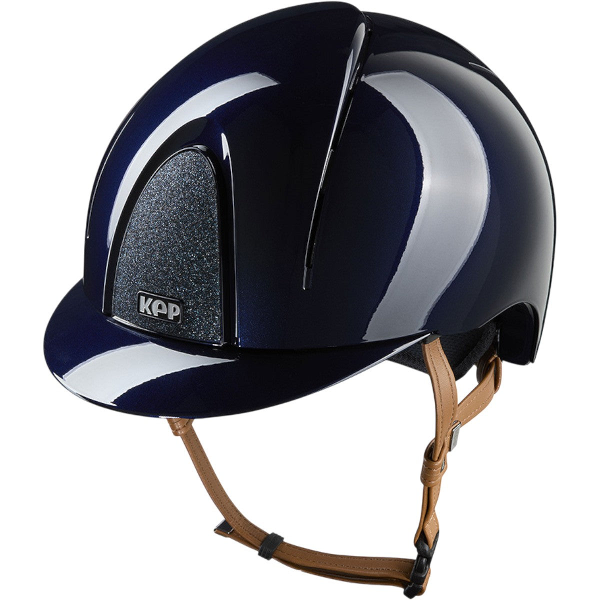 Reithelm Smart Nova Metallpolitur Star Blue mit Beigen Kinnriemen