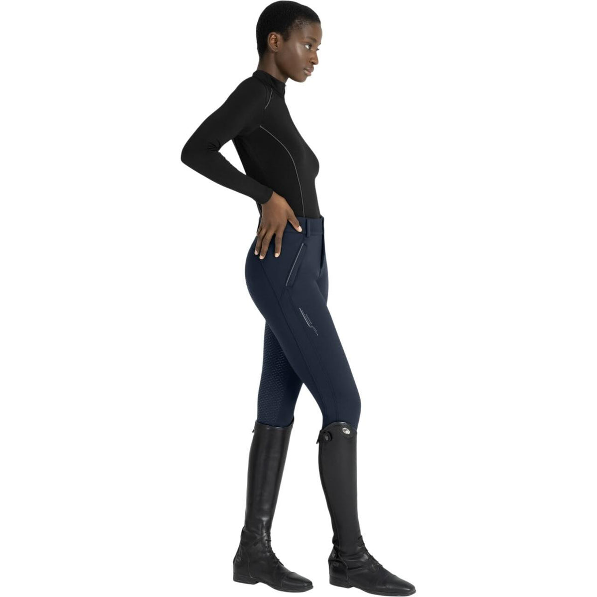 Reithose Damen Full-Grip Arctic Fleeced Breeches, Dunkelblau, Person trägt die Reithose.