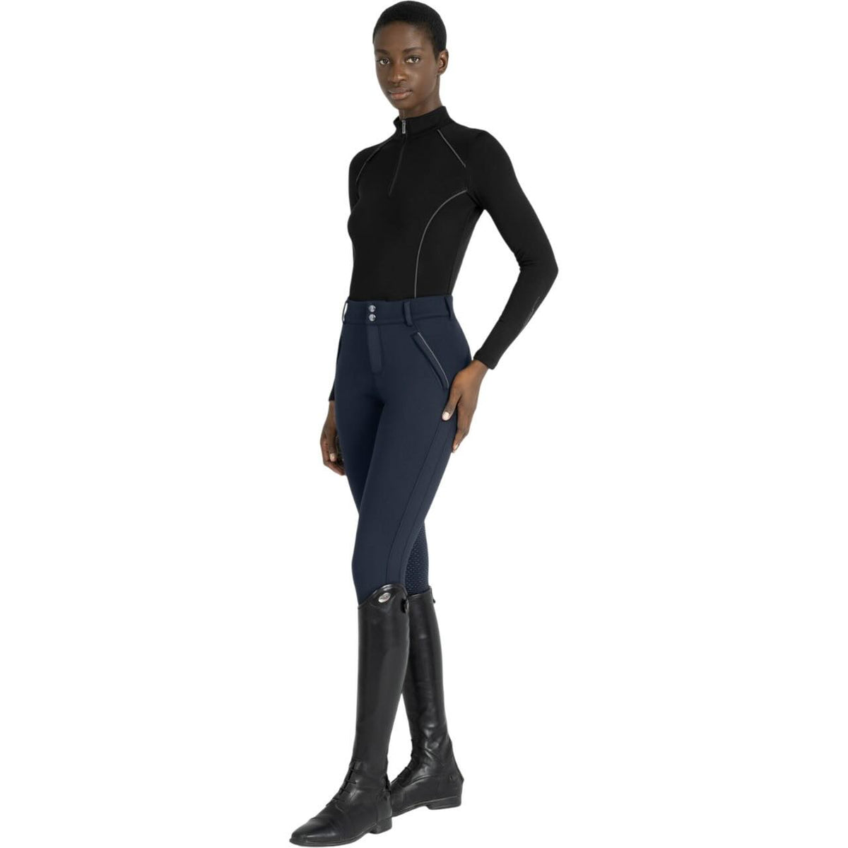 Reithose Damen Full-Grip Arctic Fleeced Breeches, Marineblau, Model trägt die Reithose.