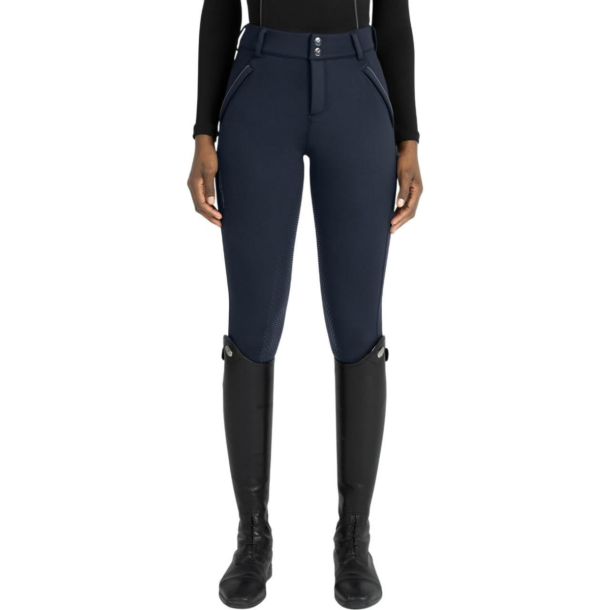 Reithose Damen Full-Grip Arctic Fleeced Breeches, Atlantic, an Model getragen.