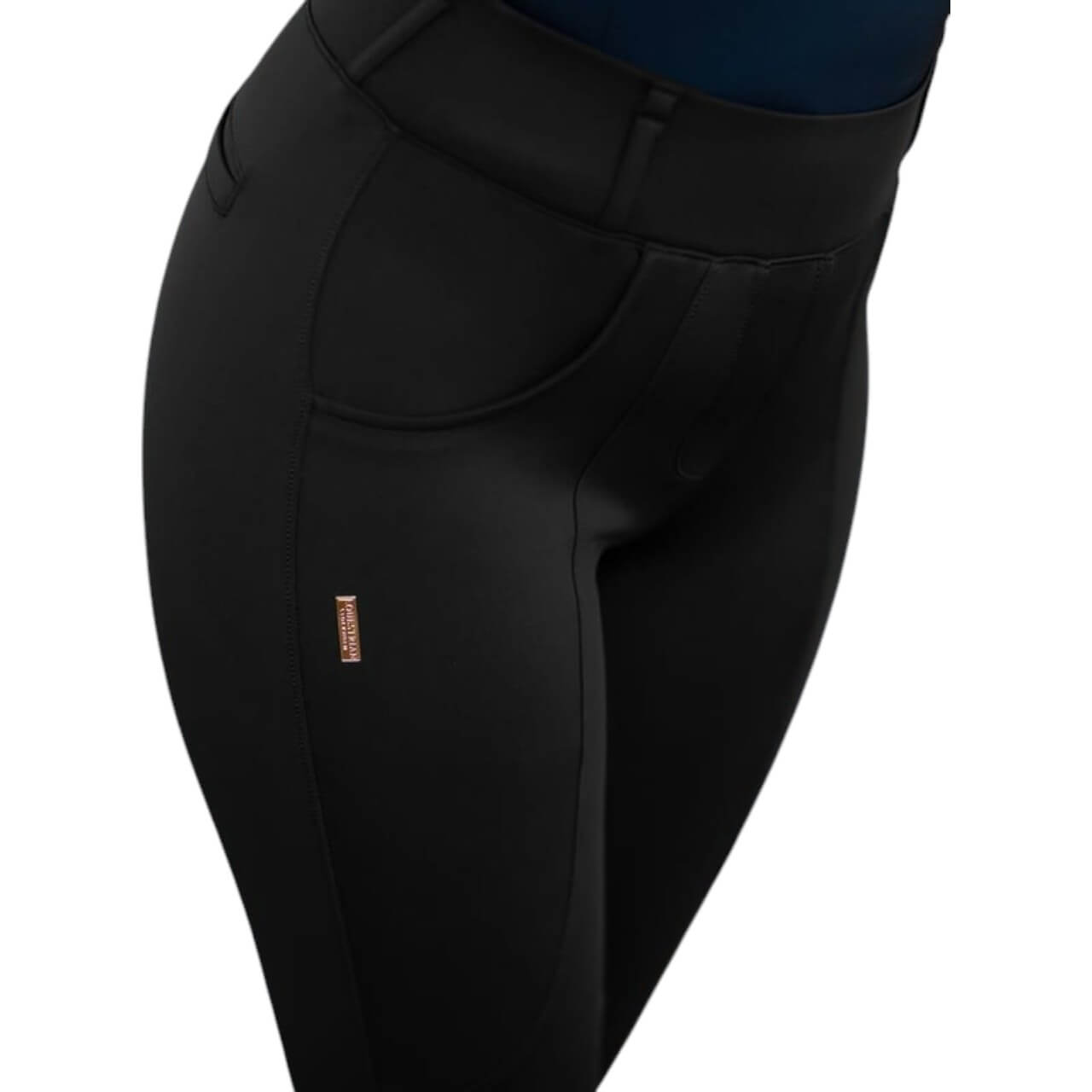 Reithose Damen Full-Grip Compression Supreme Dressur Hose, schwarz, Detailaufnahme am getragenen Produkt.