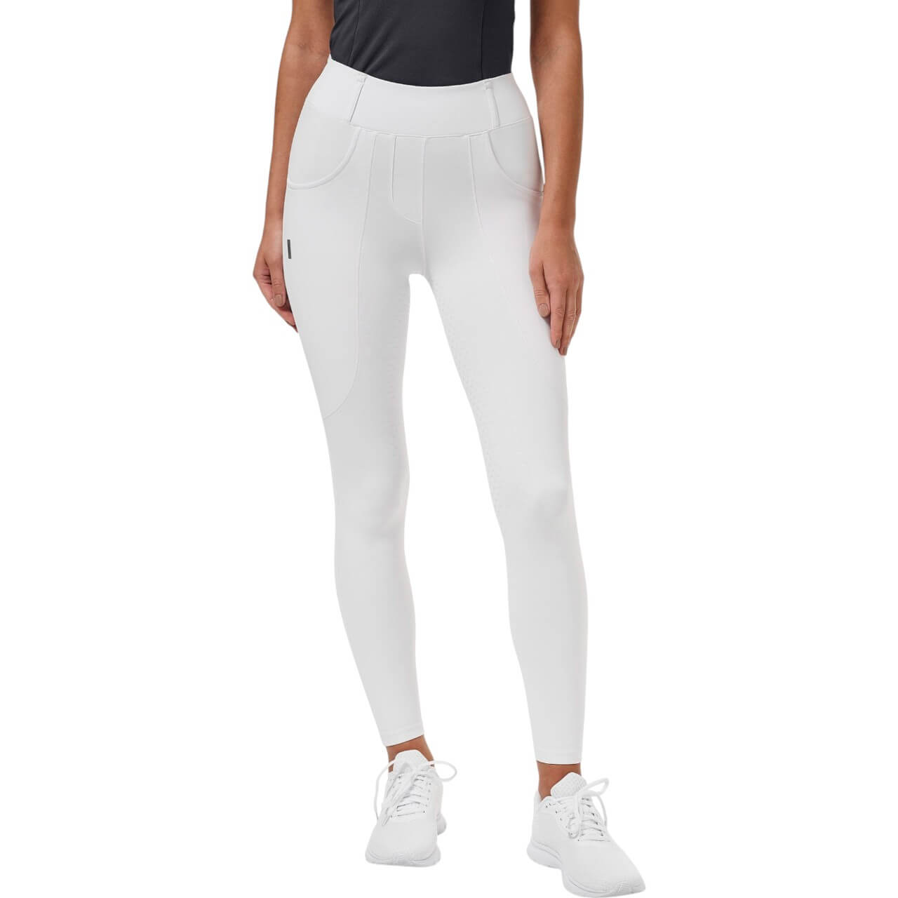 Reithose Damen Full-Grip Compression Supreme Dressur Hose, White, Person trägt die Reithose.