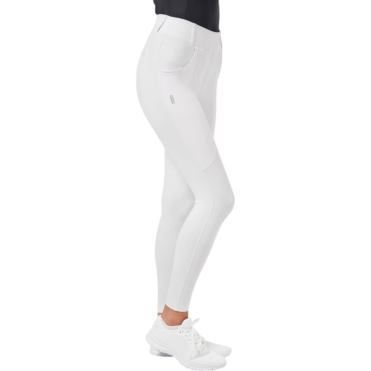Reithose Damen Full-Grip Compression Supreme Dressur Hose, weiß, an Modell getragen.