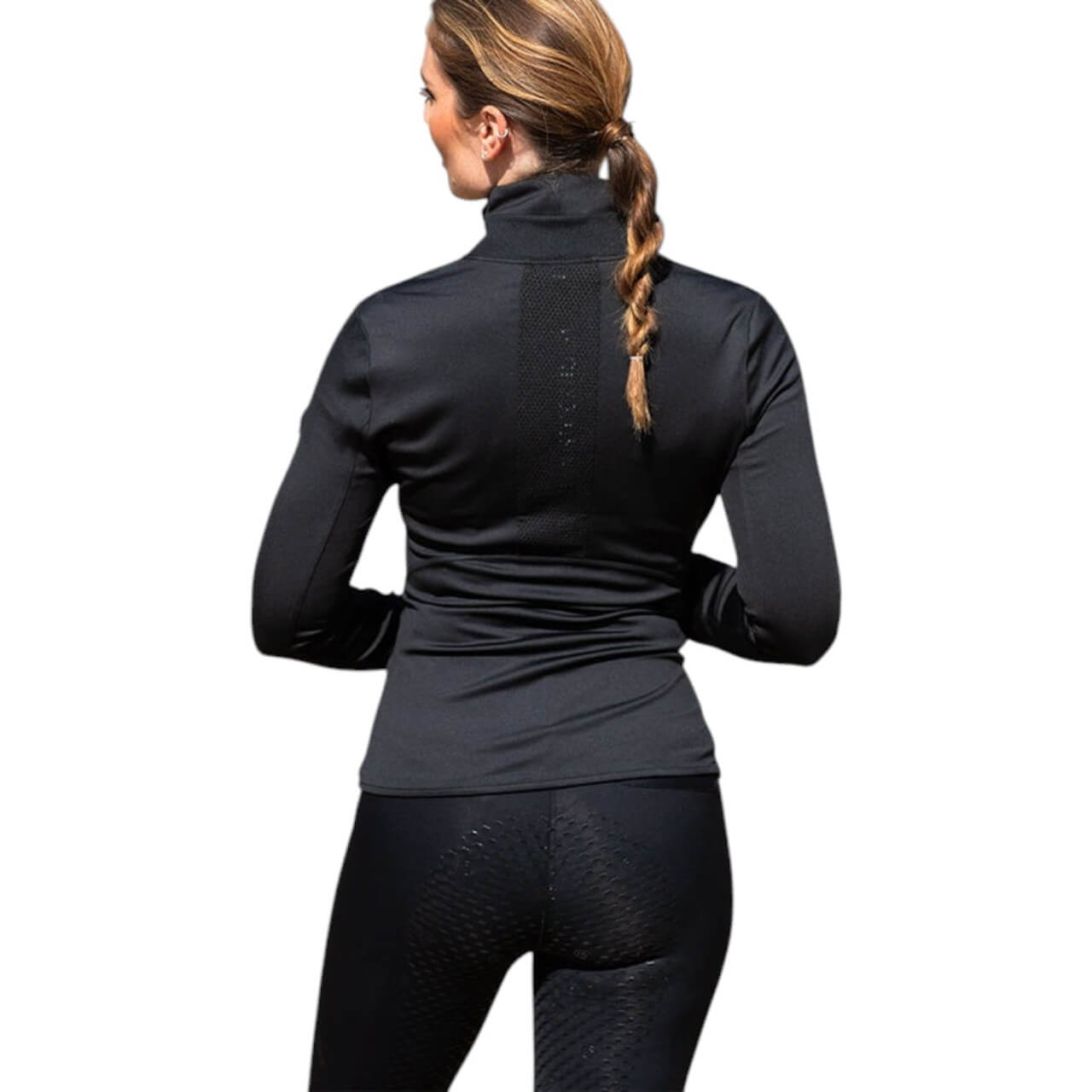 Equestrian Stockholm Reithose Damen Full-Grip Compression Supreme Dressur Hose, Schwarz, Person trägt das Produkt.