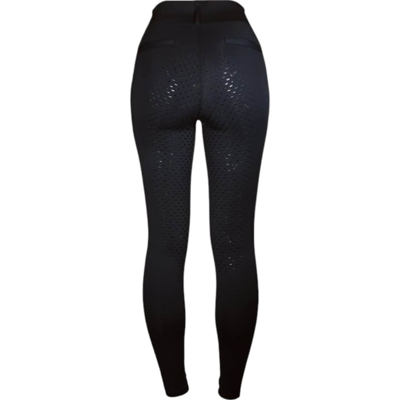 Reithose Damen Full-Grip Compression Supreme Dressur Hose, Schwarz, Produkt allein auf weißem Hintergrund.