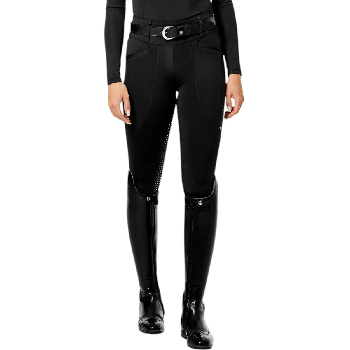 Reitleggings Damen Full-Grip Premium Black Glimmer Vollbesatz