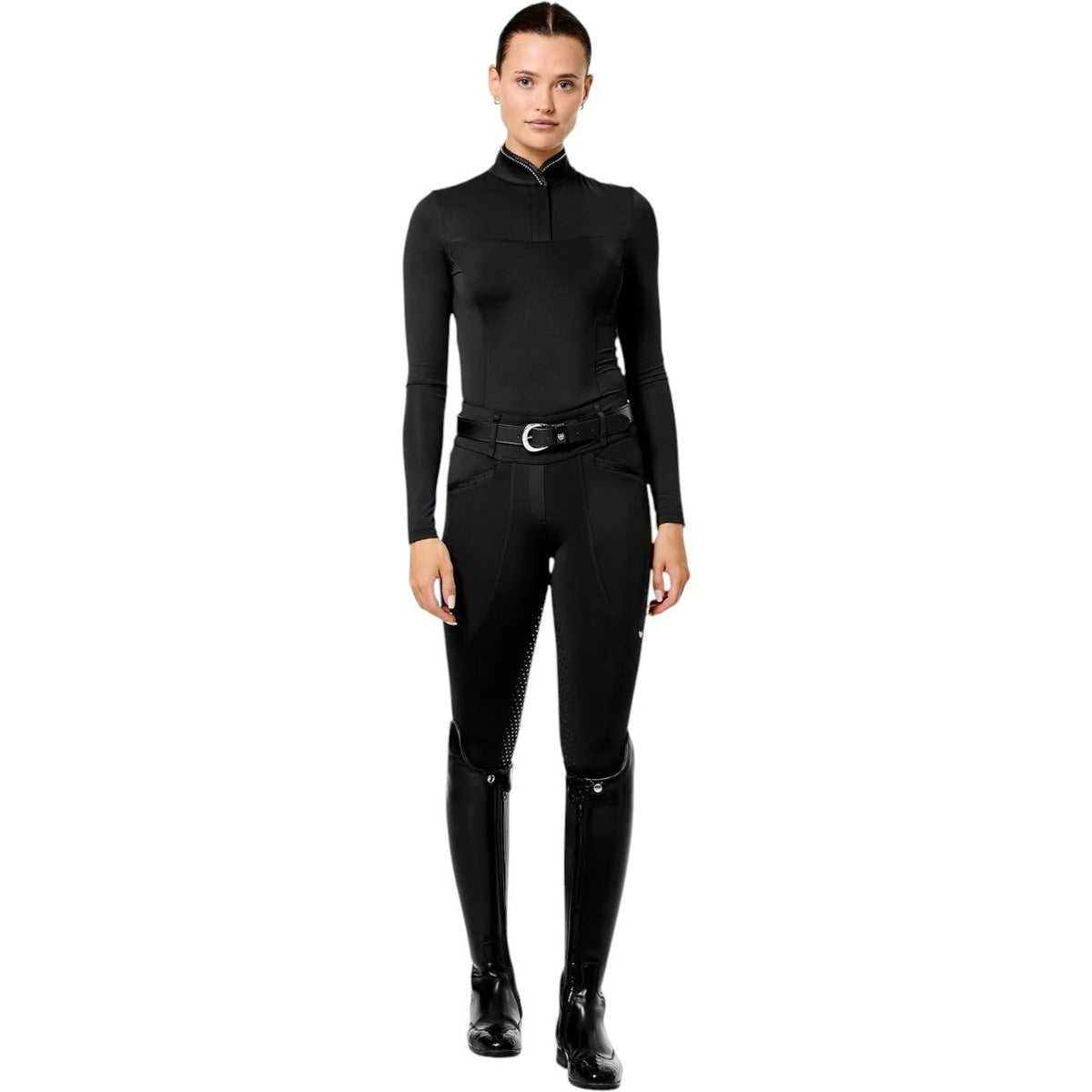 Reitleggings Damen Full-Grip Premium Black Glimmer Vollbesatz