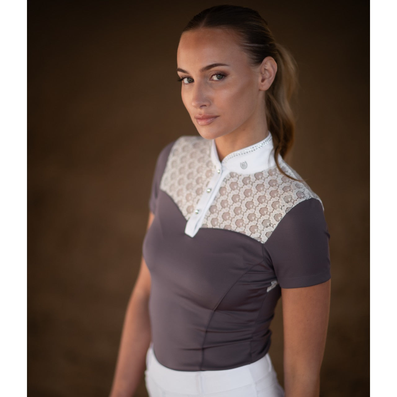 Turniershirt Damen Kurzarm Crystal Champion White Dark Violet Shortsleeve