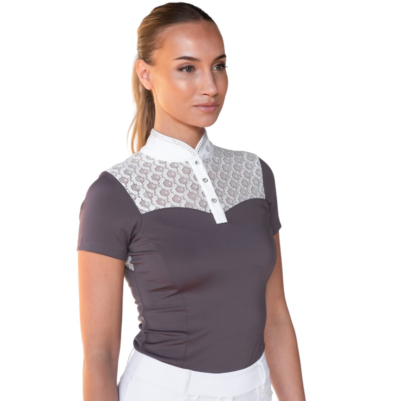 Turniershirt Damen Kurzarm Crystal Champion White Dark Violet Shortsleeve
