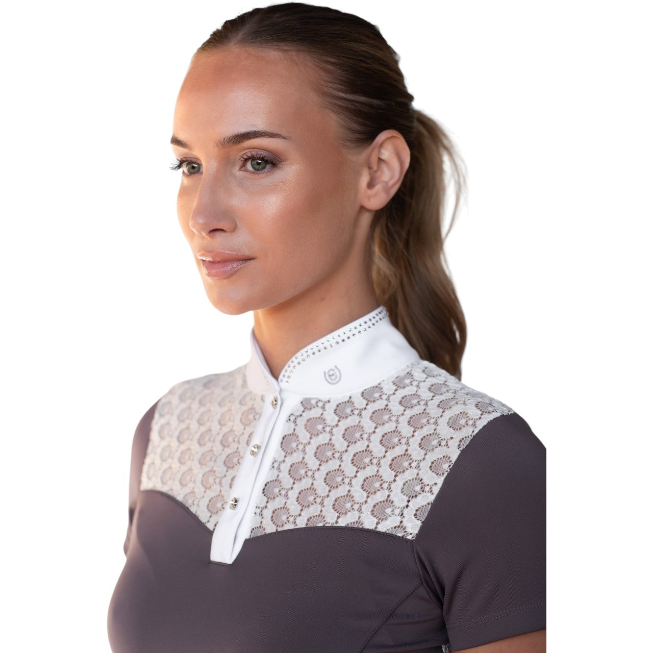 Turniershirt Damen Kurzarm Crystal Champion White Dark Violet Shortsleeve