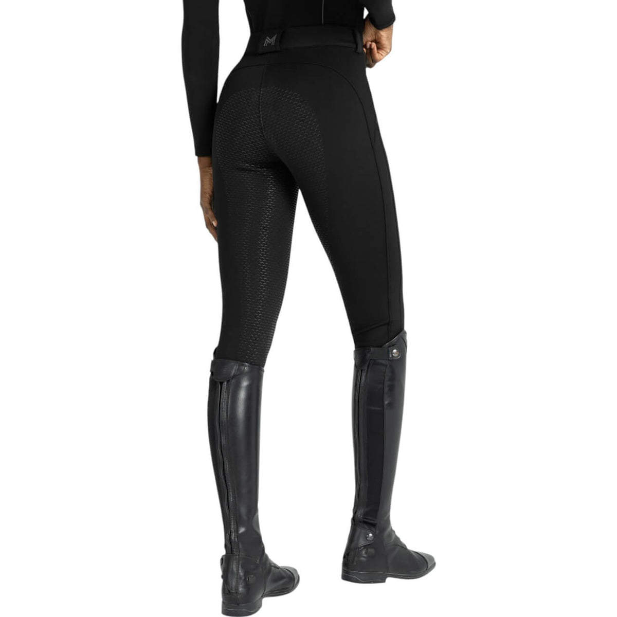 Maximilian Equestrian Reithose Damen Full-Grip Arctic Fleeced Breeches, Schwarz, von hinten getragen.