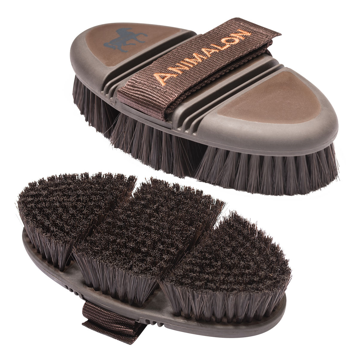 Animalon Kardätsche CareFlex Pferdebürste, Dunkelbraun, Produkt allein mit Wendeansicht.