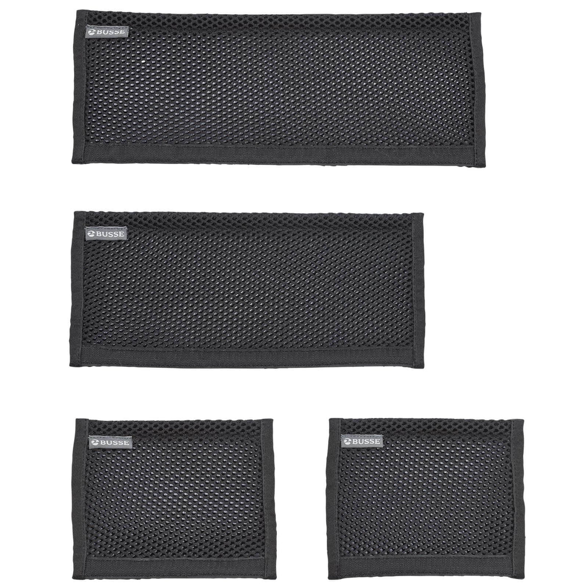 BUSSE Trensenschonerset 3D Air Effect Schwarz, vier Schoner als Set auf weißem Hintergrund.