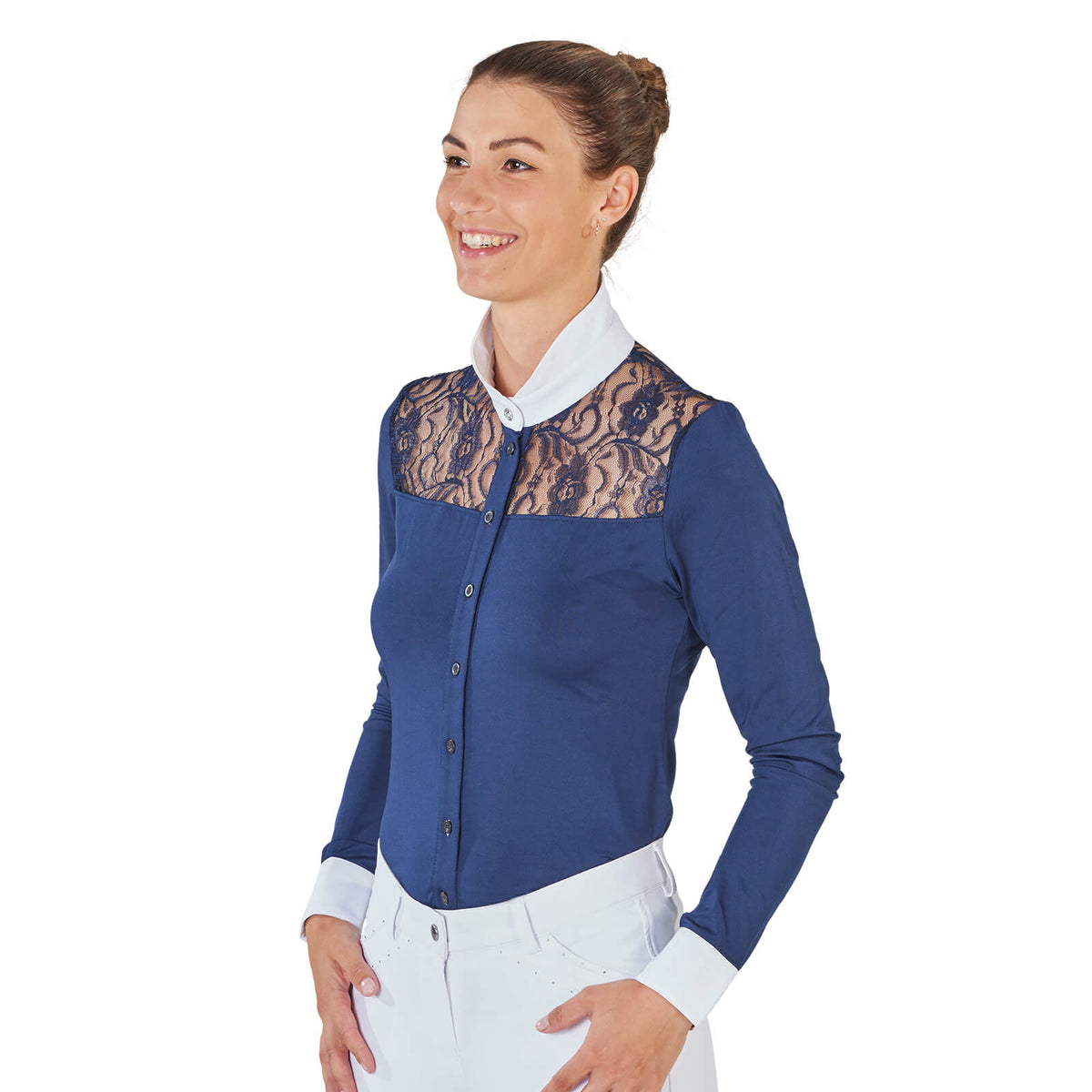Turnier-Shirt Damen Novara II, Blau, an Modell getragen.