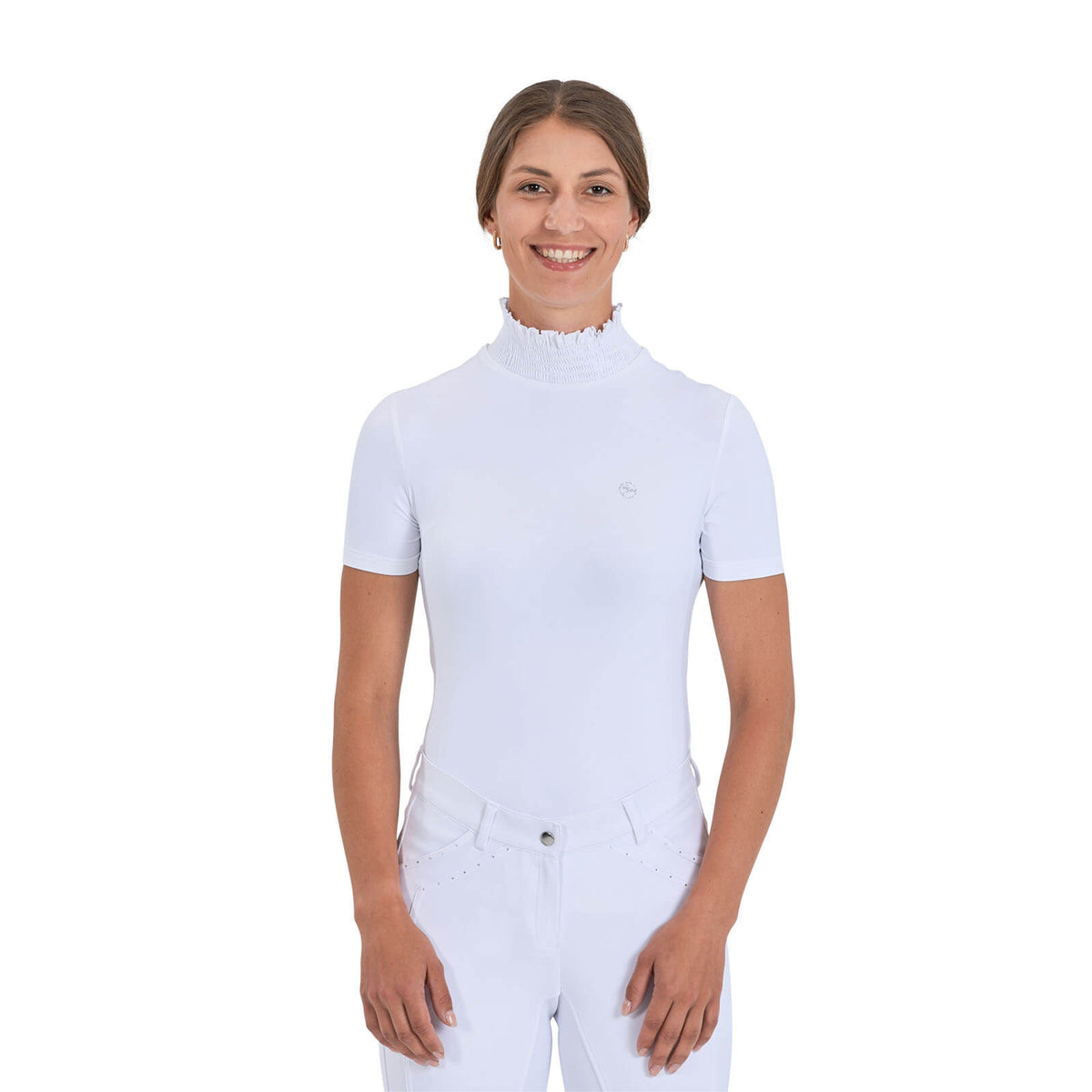 Turnier-Shirt Damen Sileda, Weiß, an Model getragen.