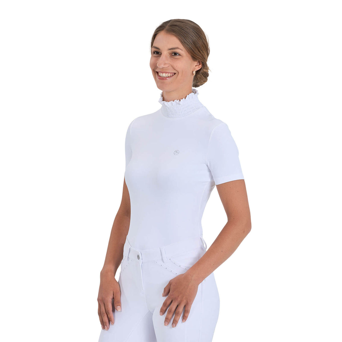 BUSSE Turnier-Shirt Damen Sileda, Weiß, an Modell getragen.