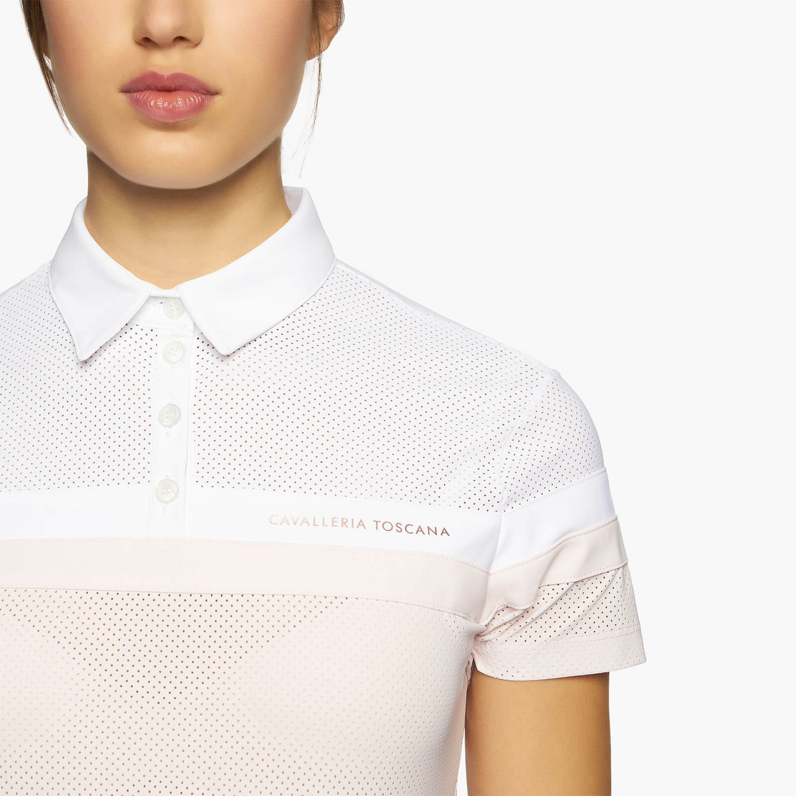 Trainings-Poloshirt Damen Perforated Jersey Short Sleeve w/ Jersey Stripes