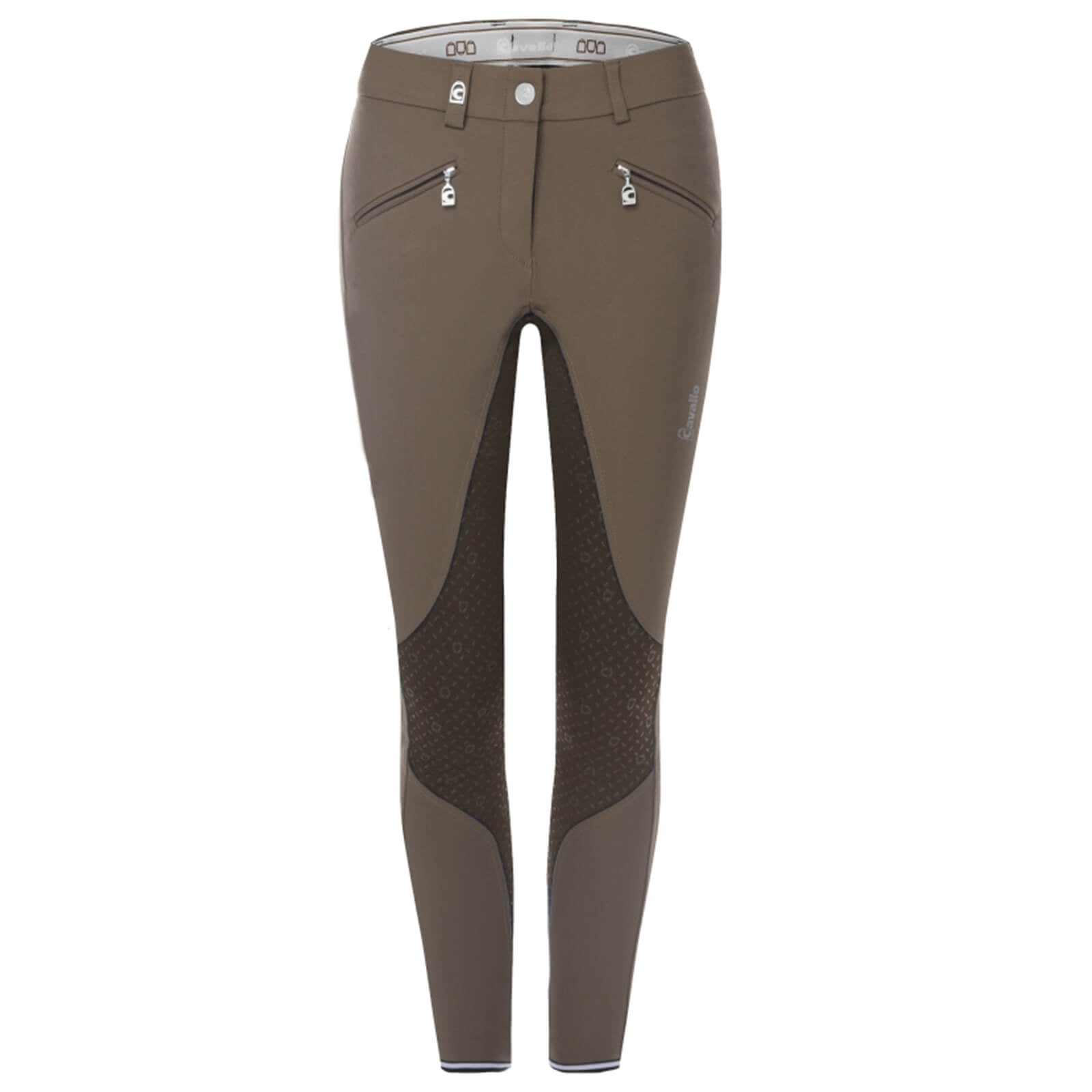 Reithose Damen Full-Grip Caja Grip Microfaser, Porcini-espresso, Produkt allein auf weißem Hintergrund.