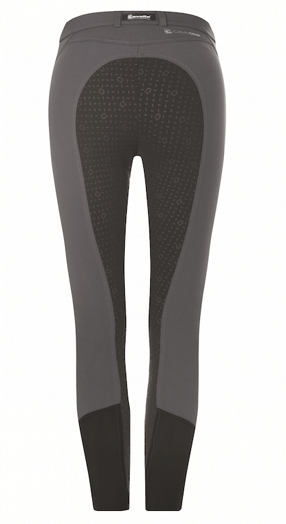 Reithose Damen Full-Grip Caja Grip Microfaser, Grau, Produkt allein auf weißem Hintergrund.