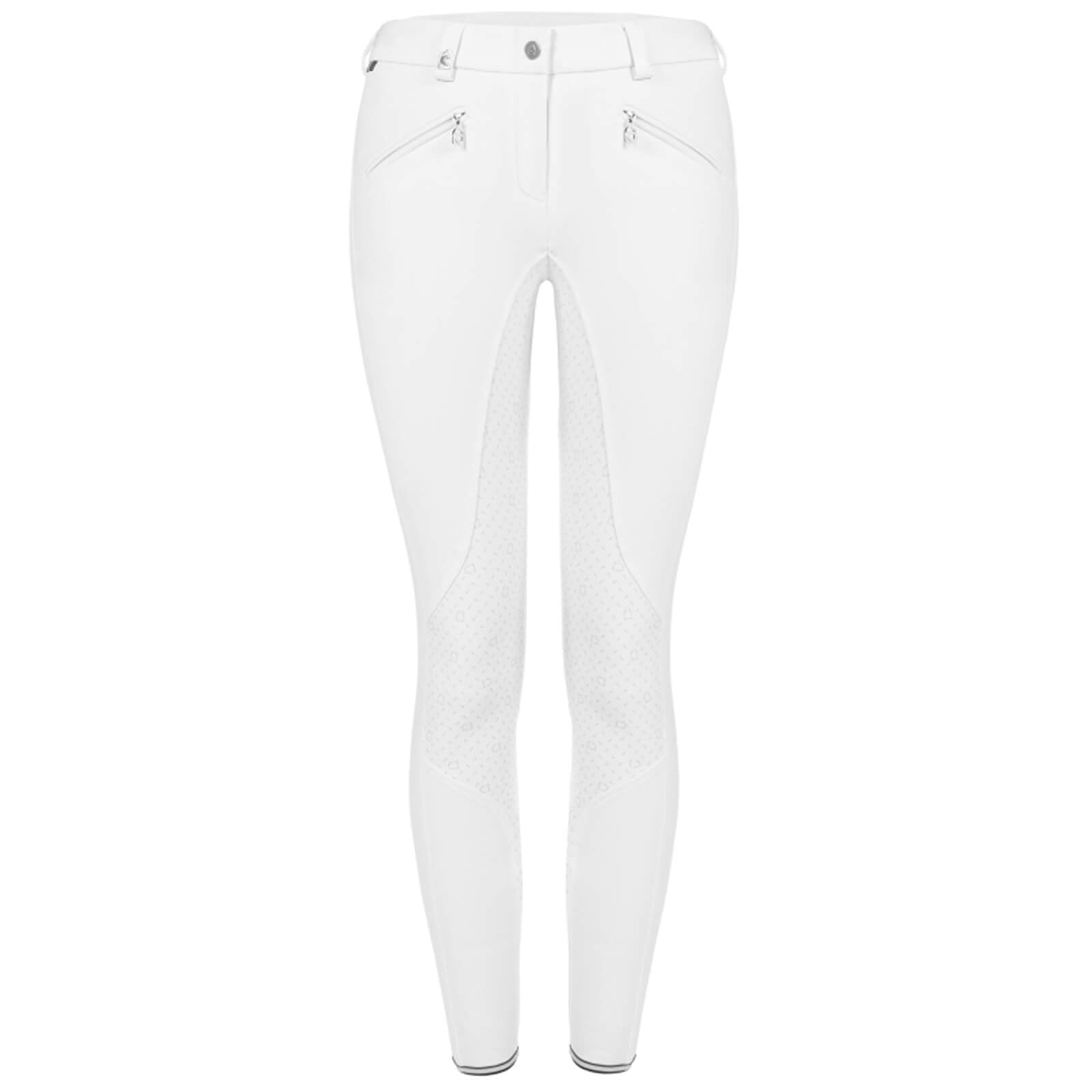 Reithose Damen Full-Grip Caja Grip Microfaser, Weiß, Produkt allein auf weißem Hintergrund.