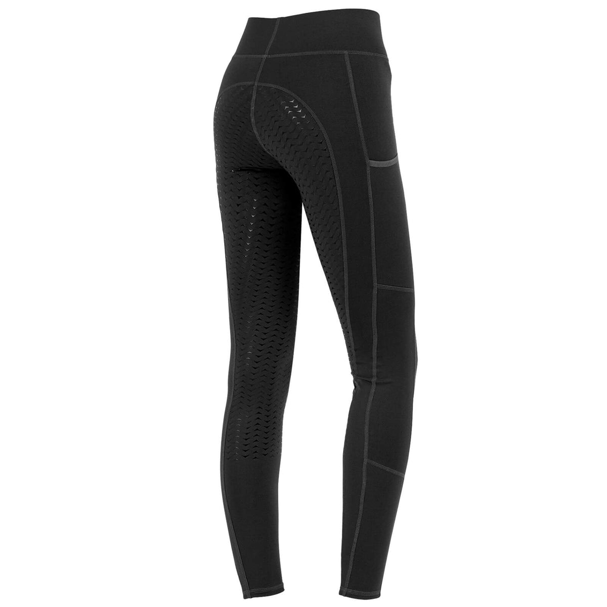 Thermo-Reitleggings Damen Full-Grip Ella, Schwarz, Produkt allein auf weißem Hintergrund.