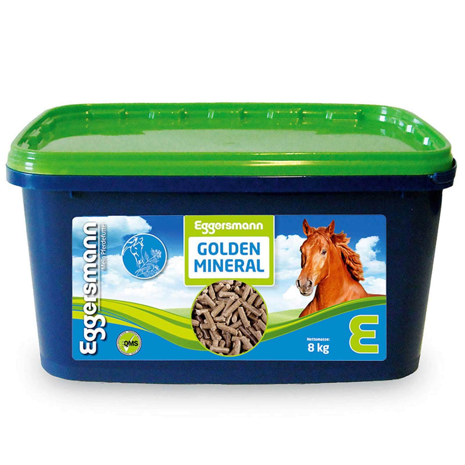 Eggersmann Mineralfutter Golden-Mineral, 8 kg, Vorratsbox auf weißem Hintergrund.