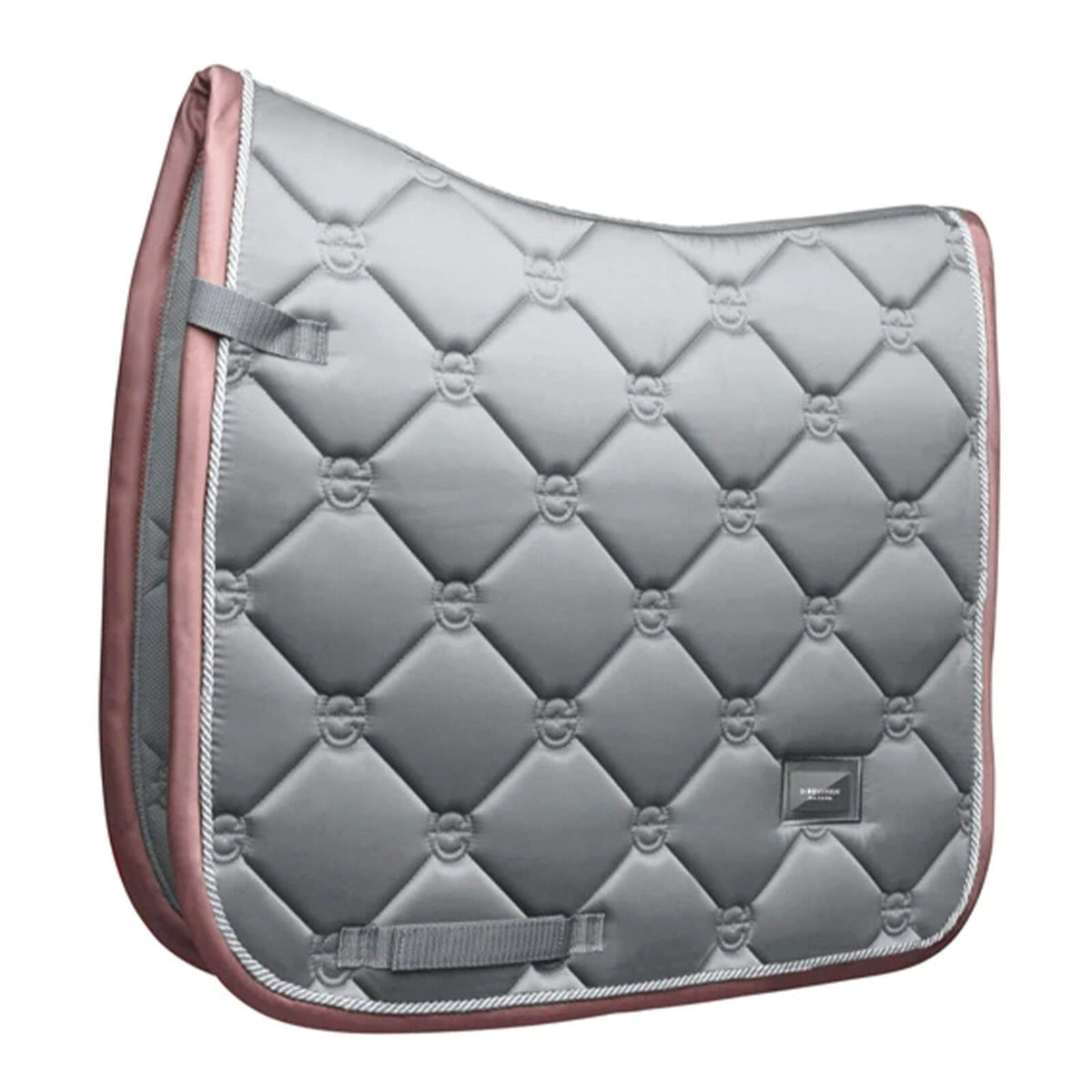 Equestrian Stockholm Dressurschabracke Dusty Pink, graue Schabracke mit Dusty-Pink-Einfassung, Produkt allein.
