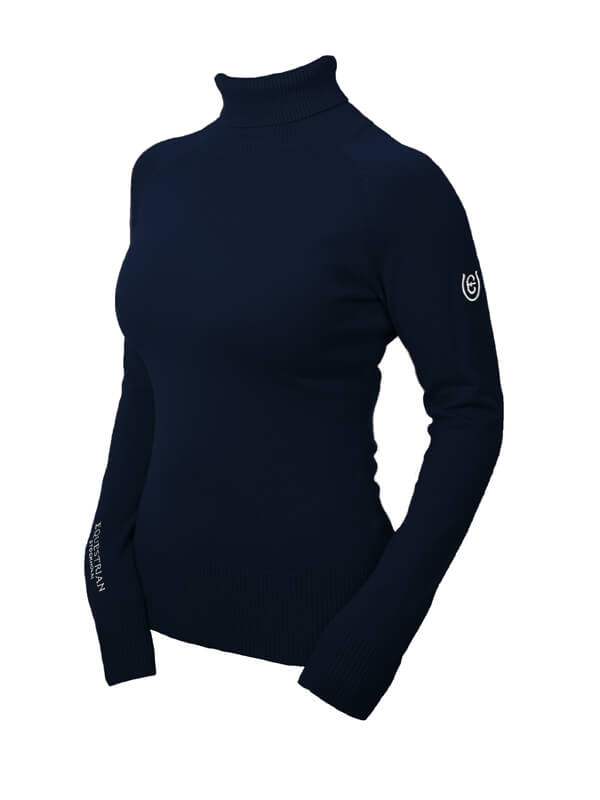 Pullover Damen Polo Top Midnight Blue Rollkragenpullover, Midnight Blue, Produkt allein auf weißem Hintergrund.