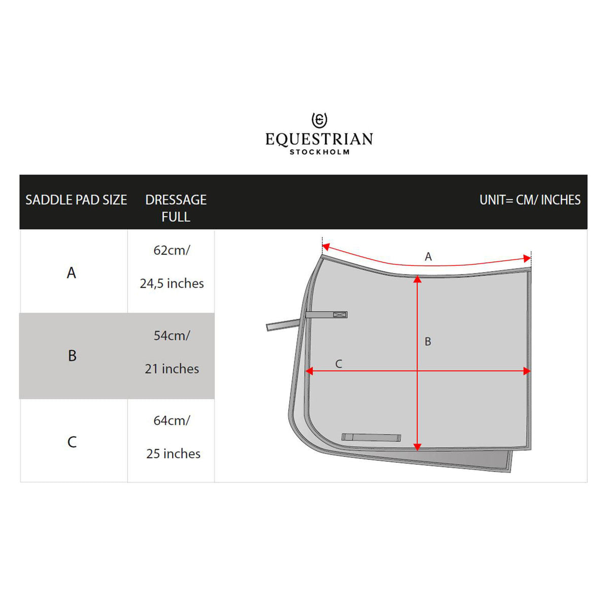 Equestrian Stockholm Schabracke Sycamore Green Dressurschabracke, Produkt mit Maßgrafik.
