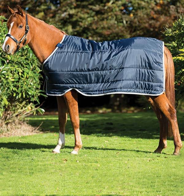 Horseware Ireland Unterdecke 200g Liner, Blau, Pferd trägt das Produkt im Freien.