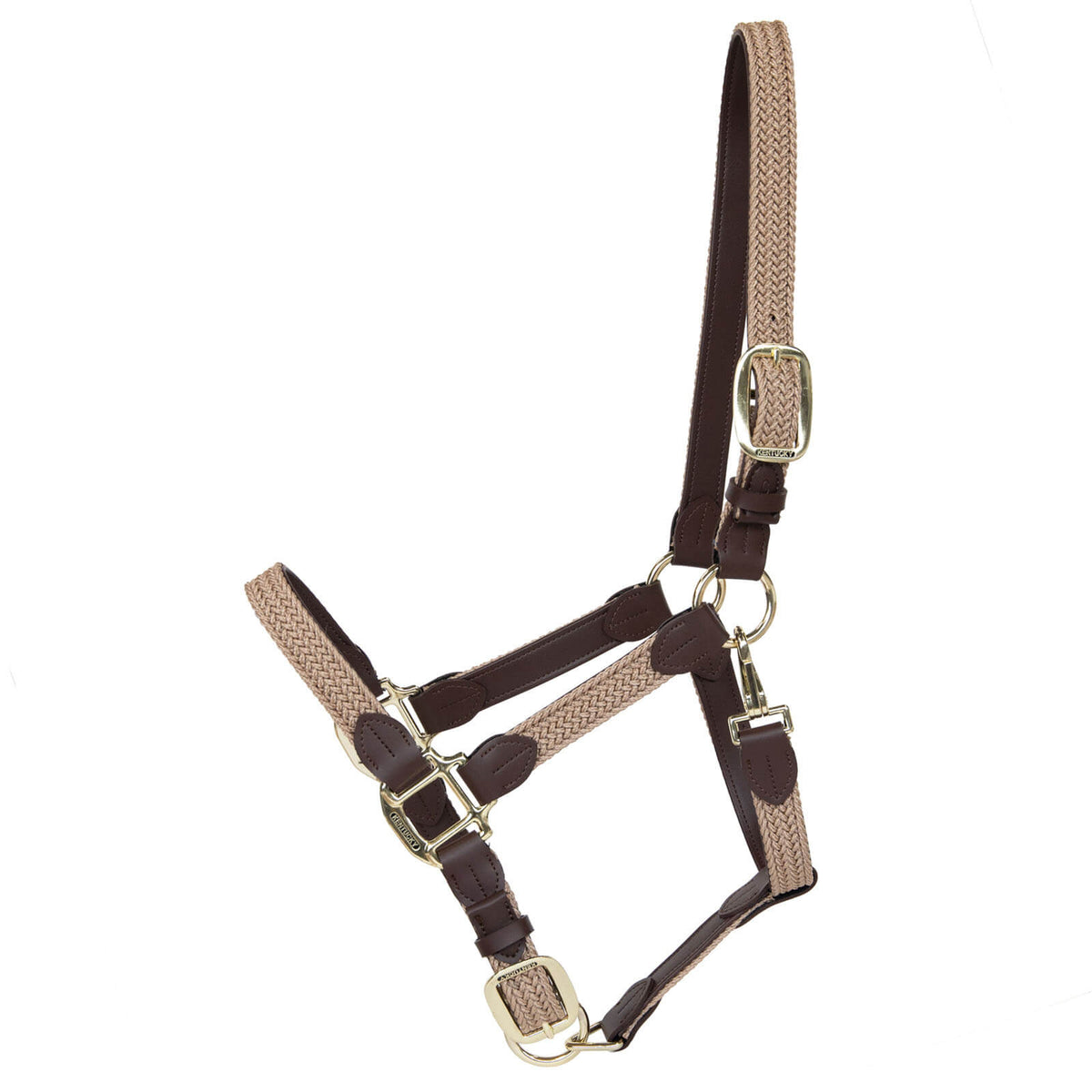 Stallhalfter Plaited Nylon Halfter Nylonhalfter, Beige, Produkt allein auf weißem Hintergrund.
