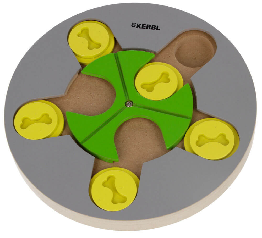 KERBL Aktivitätsspielzeug Denk- und Lernspielzeug Switch Hundespielzeug, grau und grün, Produkt allein auf weißem Hintergrund.