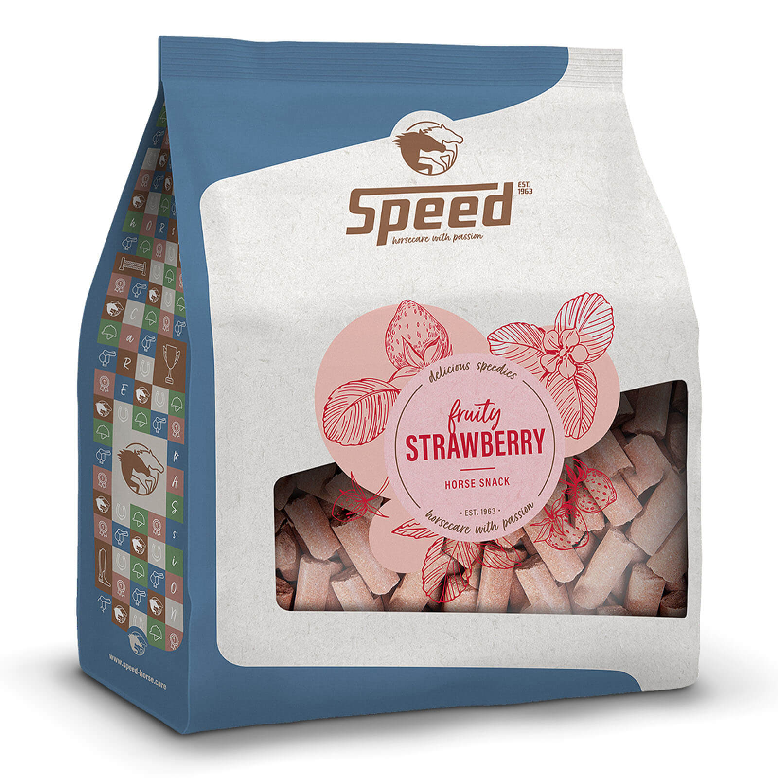 Speed Leckerlies Delicious Speedies Strawberry, 5 kg, Produkt allein auf weißem Hintergrund.
