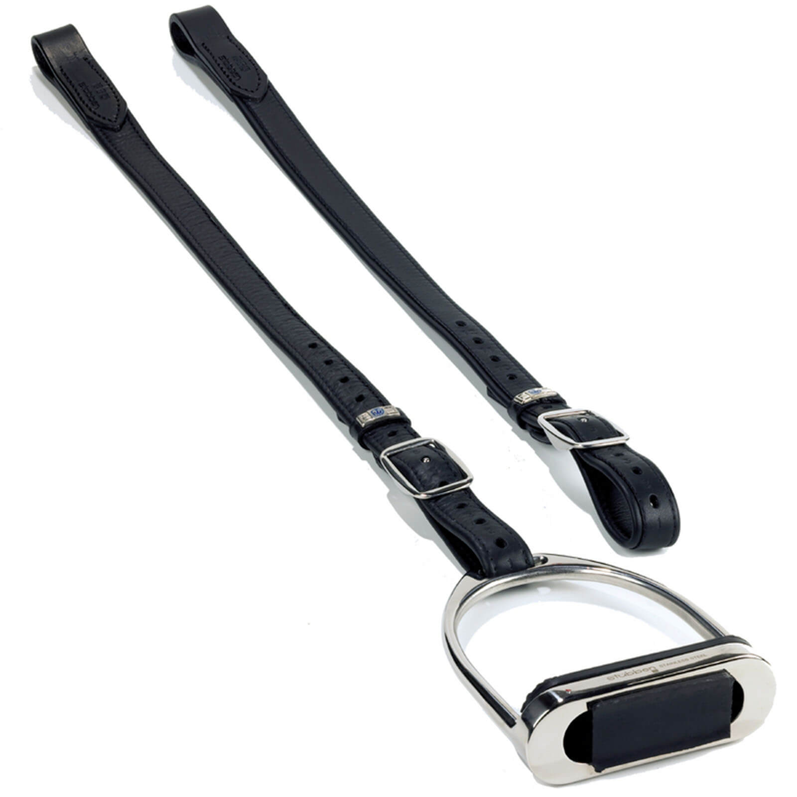 Stübben Steigbügelriemen Mono de Luxe Lederriemen, Schwarz, Produkt allein auf weißem Hintergrund.
