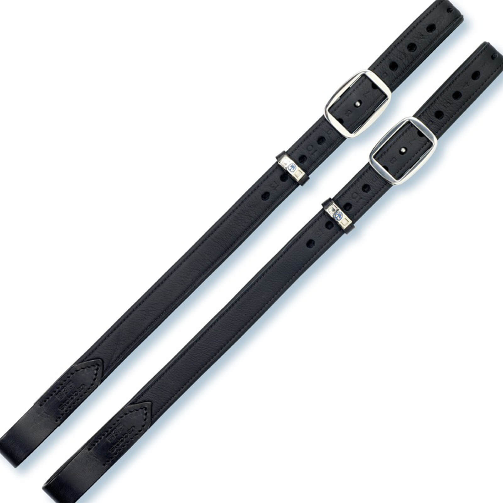 Stübben Steigbügelriemen Mono de Luxe Lederriemen, Schwarz, Produkt allein auf weißem Hintergrund.